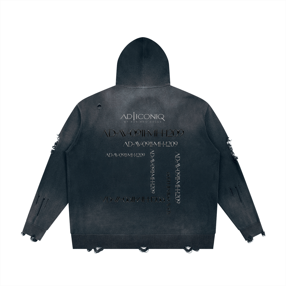 Distressed Full-Zip Hooded Sweater