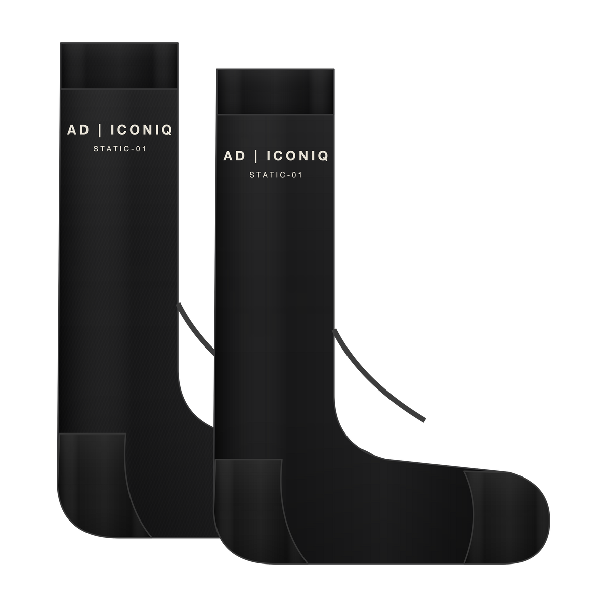 AD | ICONIQ STATIC-01 Compression Crew Sock (2 Pack) — Pitch Black — pair front, pre-production visual