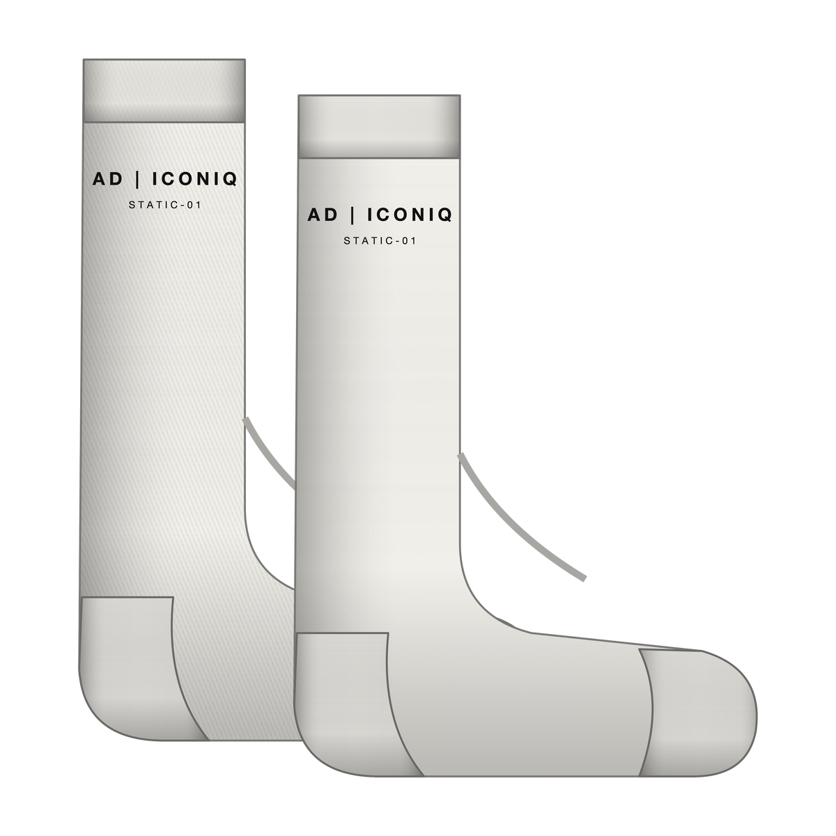 AD | ICONIQ STATIC-01 Compression Crew Sock (2 Pack) — Raw White — pair front, pre-production visual