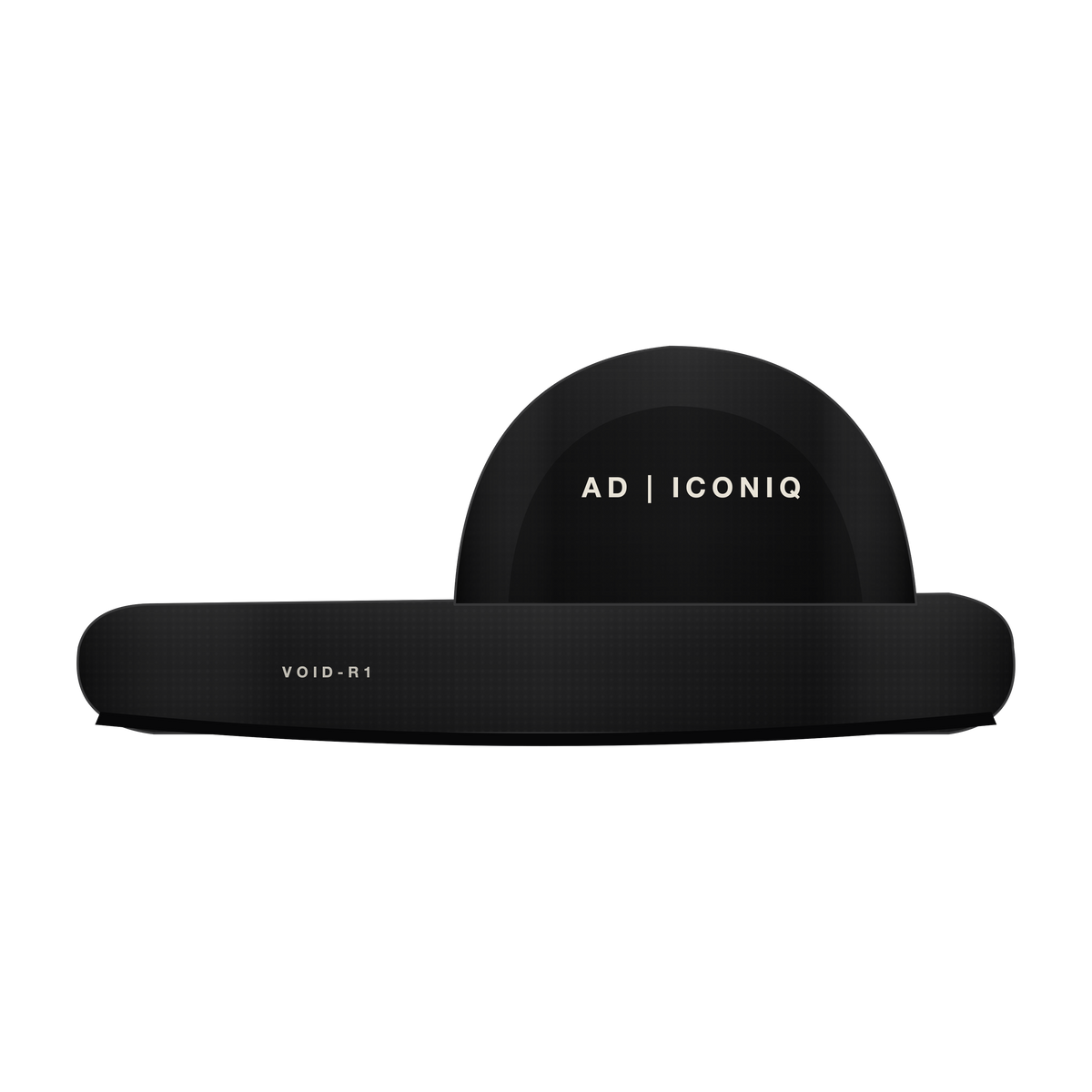 AD | ICONIQ VOID-R1 Sculptural Recovery Slide — Pitch Black — lateral, pre-production visual