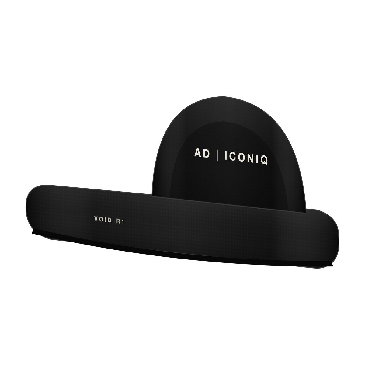 AD | ICONIQ VOID-R1 Sculptural Recovery Slide — Pitch Black — rear 3/4, pre-production visual