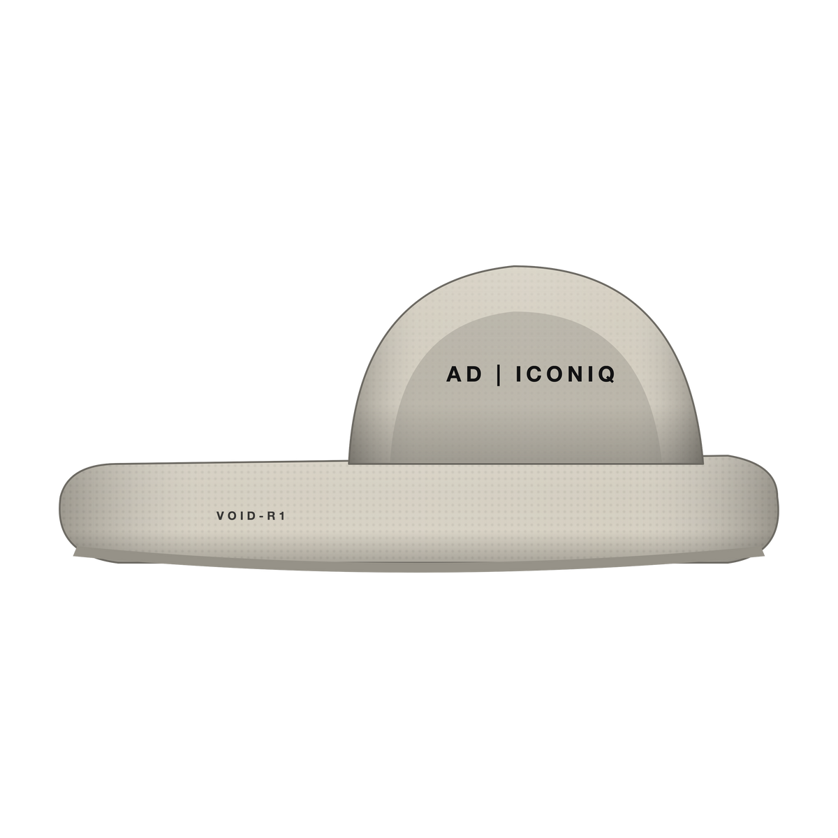 AD | ICONIQ VOID-R1 Sculptural Recovery Slide — Concrete Bone — lateral, pre-production visual