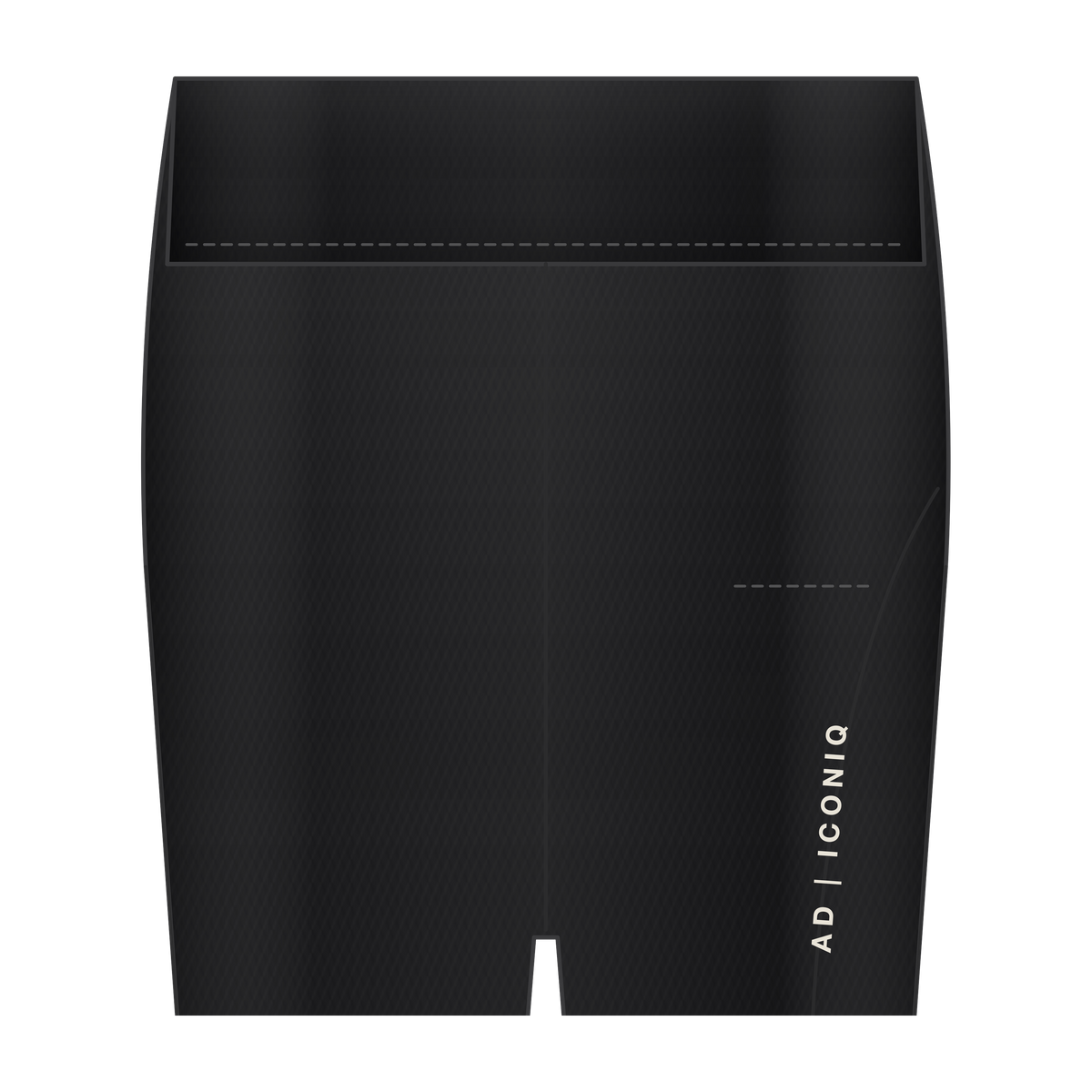 AD | ICONIQ AERO-W02 High-Rise Cadence Biker Short — Void Black — waist detail, pre-production visual