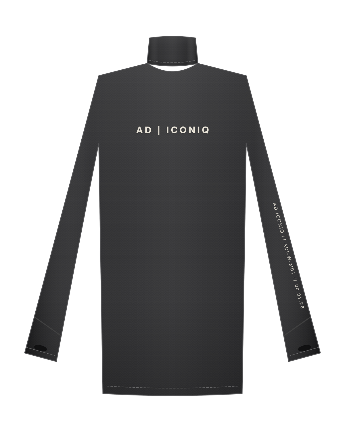 AD | ICONIQ STATIC-W01 Longsleeve Second-Skin Mockneck — Mineral Wash Black — front, pre-production visual