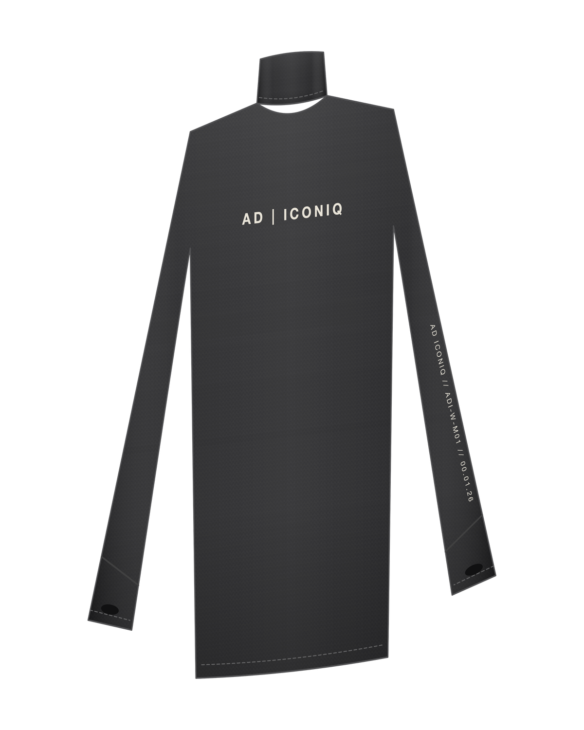 AD | ICONIQ STATIC-W01 Longsleeve Second-Skin Mockneck — Mineral Wash Black — front 3/4, pre-production visual