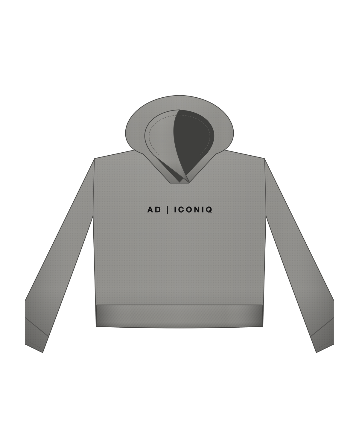 AD | ICONIQ VOID-W01 Cropped Architectural Hoodie — Concrete Grey — front, pre-production visual