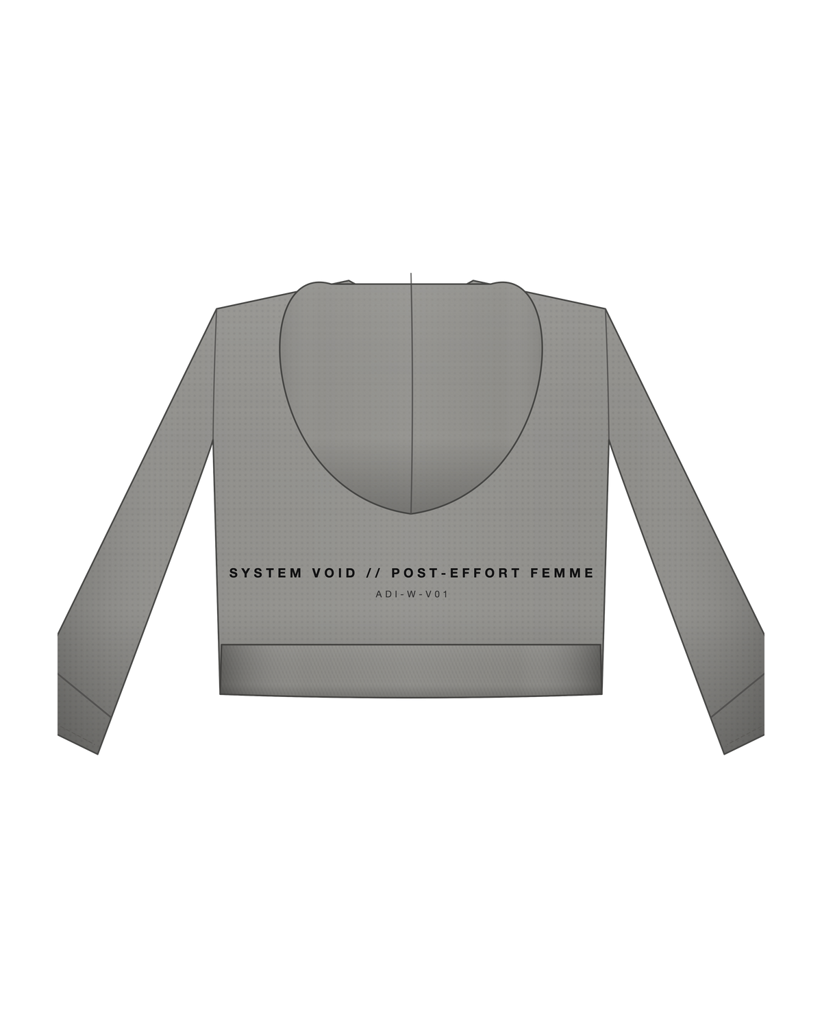 AD | ICONIQ VOID-W01 Cropped Architectural Hoodie — Concrete Grey — back, pre-production visual