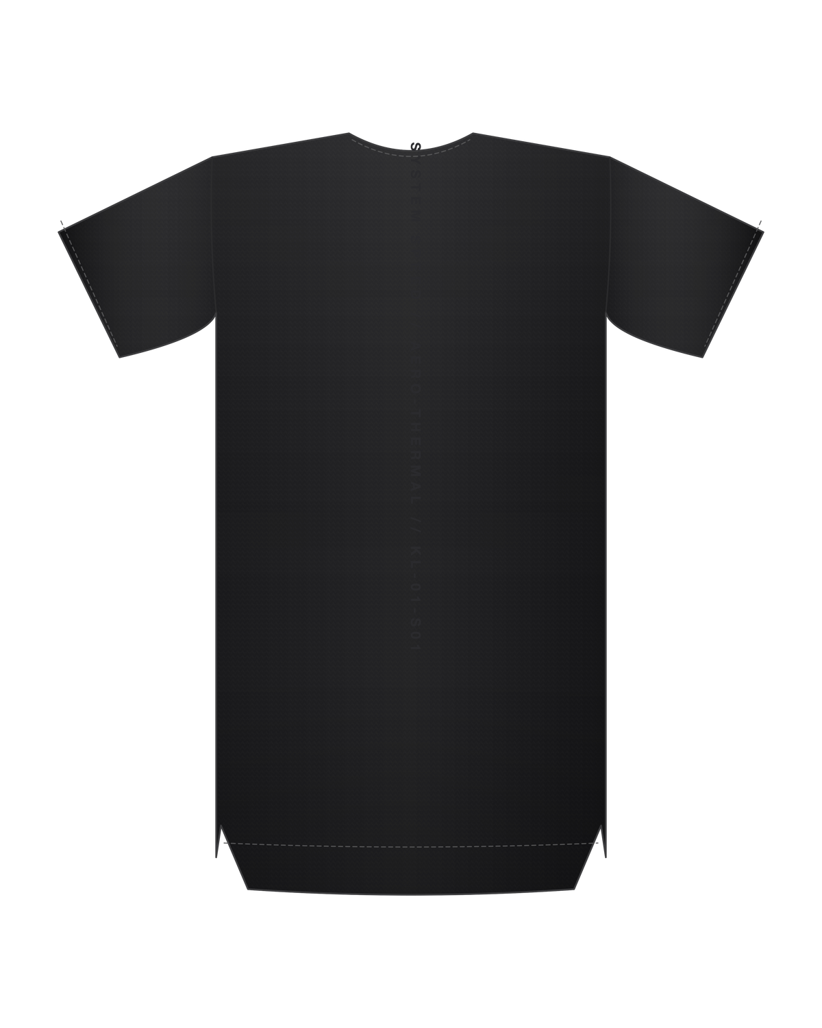 AD | ICONIQ AERO-01 Raw-Edge Tech Shell Short Sleeve — Void Black — back, transparent pre-production visual (not a manufacturer render)