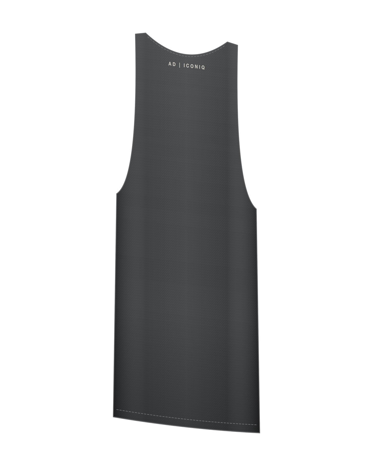 AD | ICONIQ AERO-02 Singlet — Raw Graphite — back 3/4, pre-production visual