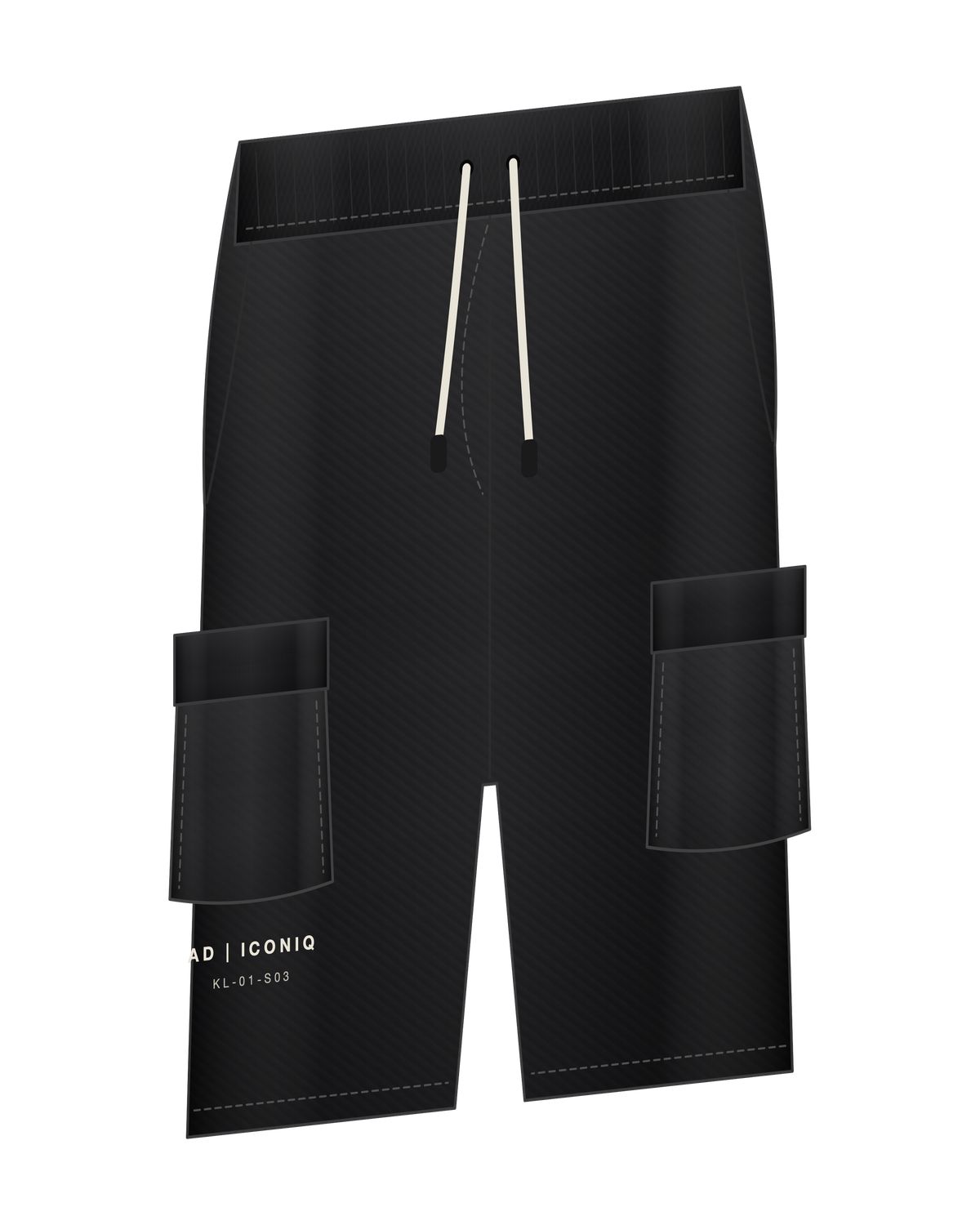 AD | ICONIQ AERO-03 Utility Short — Void Black — front 3/4, pre-production visual