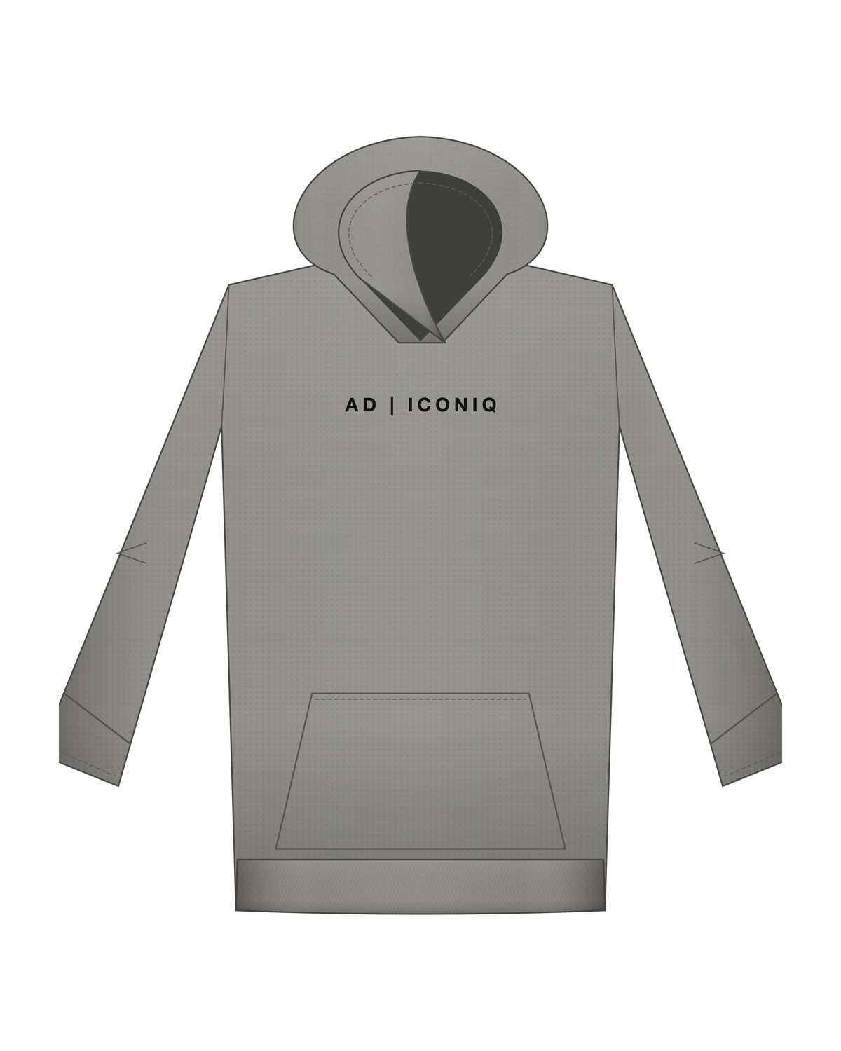 AD | ICONIQ VOID-01 Double-Hood Fleece — Concrete Grey — front, pre-production visual