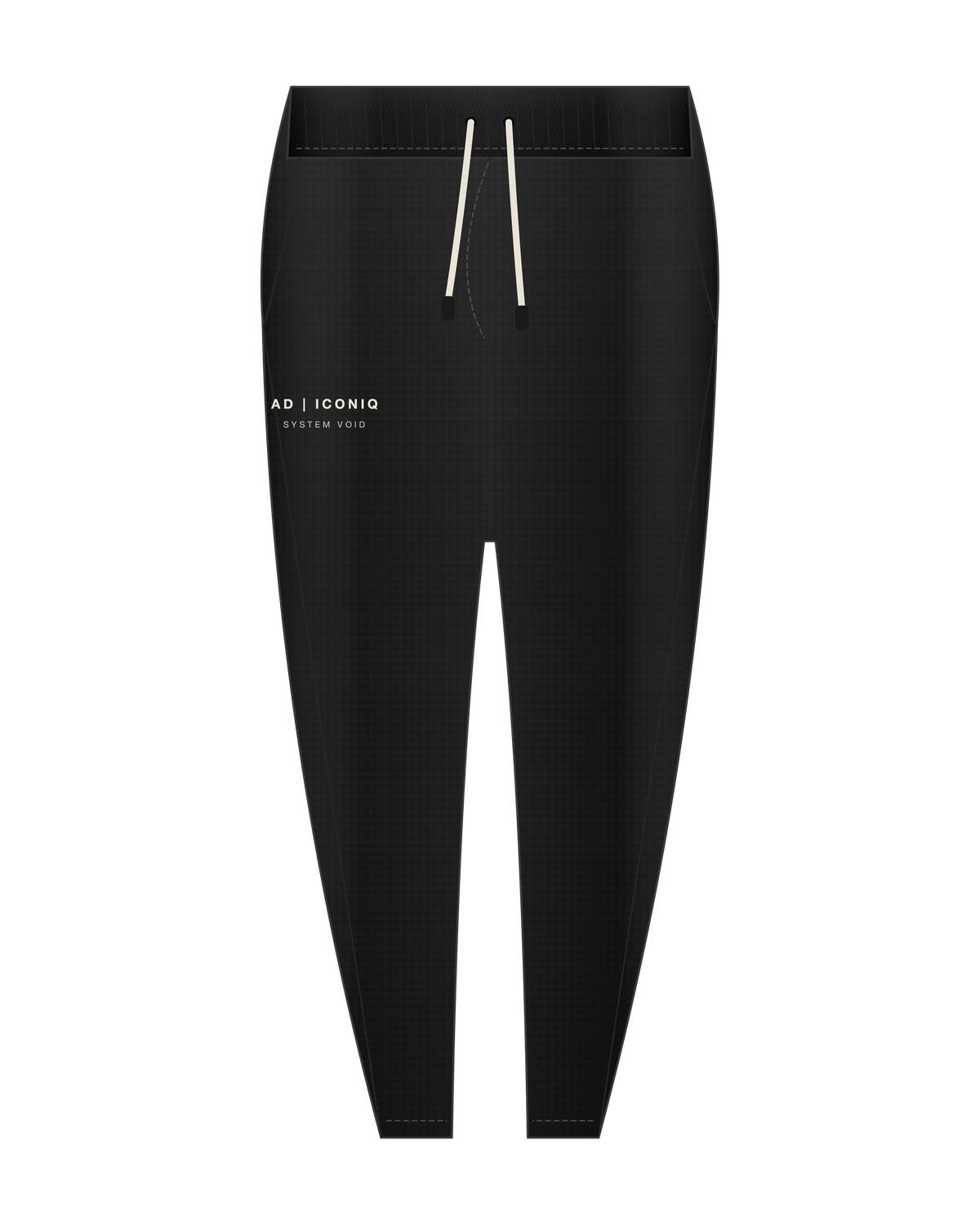 AD | ICONIQ VOID-02 Architectural Tapered Sweatpant — Pitch Black — front, pre-production visual