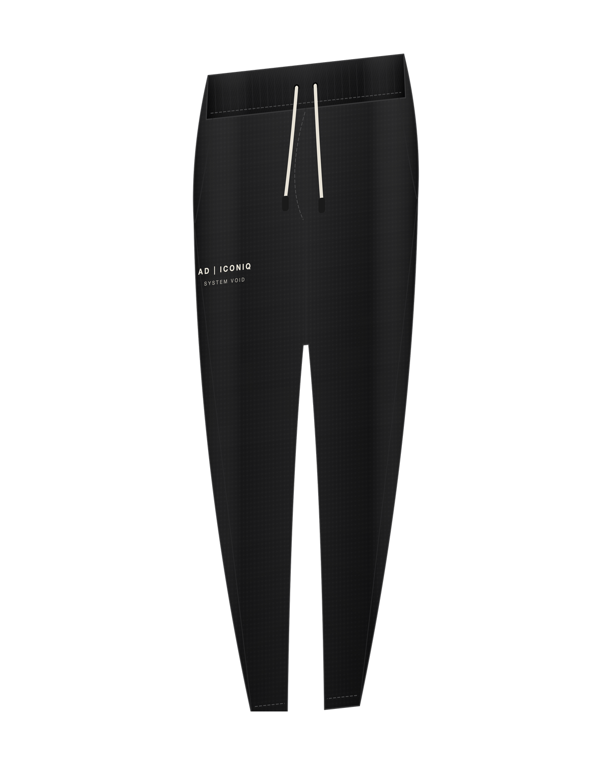 AD | ICONIQ VOID-02 Architectural Tapered Sweatpant — Pitch Black — front 3/4, pre-production visual