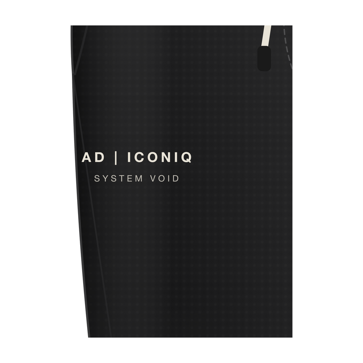 AD | ICONIQ VOID-02 Architectural Tapered Sweatpant — Pitch Black — branding detail, pre-production visual