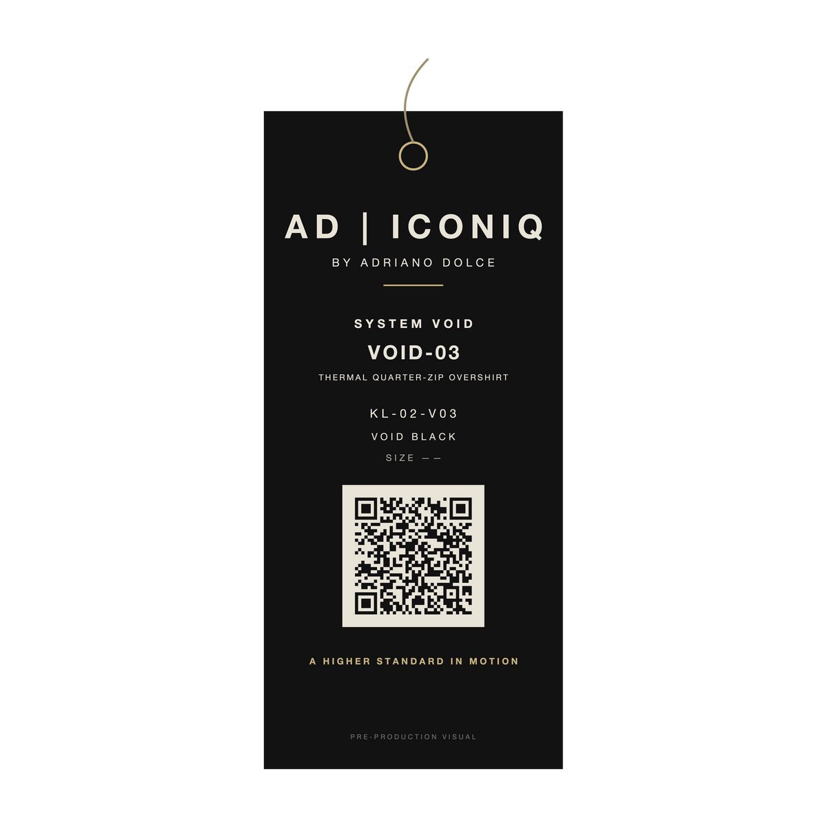 AD | ICONIQ VOID-03 — proposed hangtag, pre-production visual