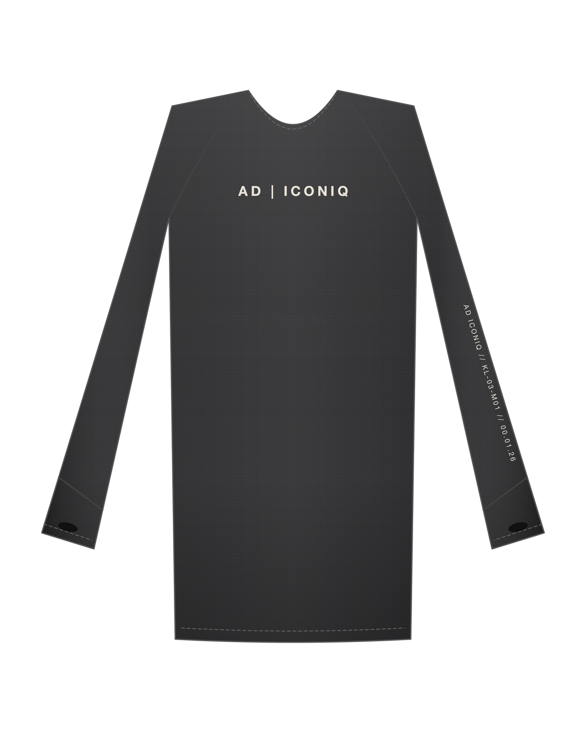 AD | ICONIQ STATIC-01 Longsleeve Velocity Grid — Mineral Wash Black — front, pre-production visual
