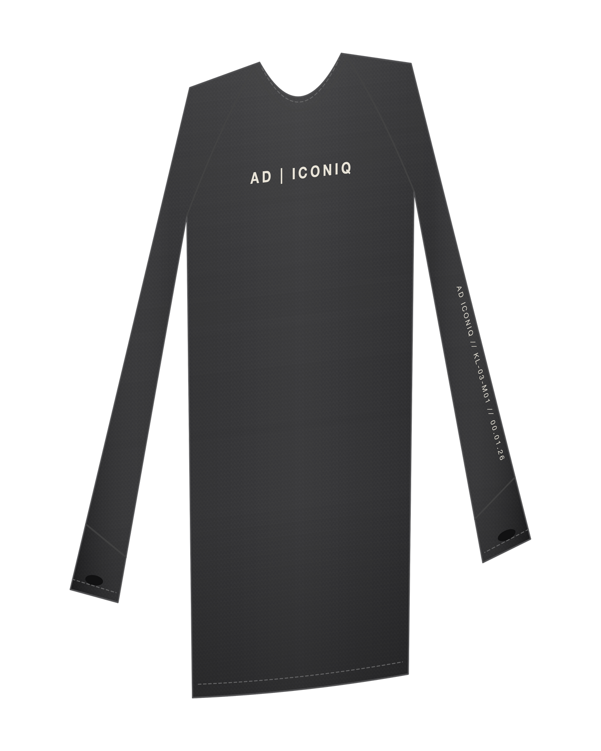 AD | ICONIQ STATIC-01 Longsleeve Velocity Grid — Mineral Wash Black — front 3/4, pre-production visual
