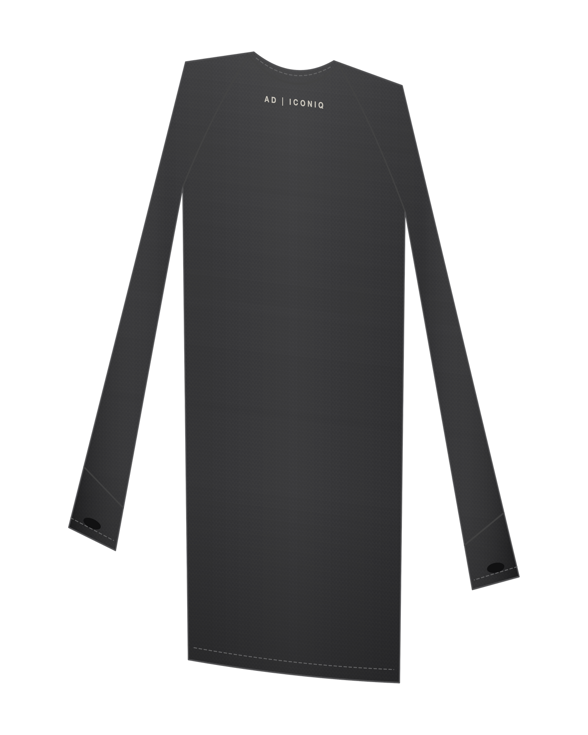 AD | ICONIQ STATIC-01 Longsleeve Velocity Grid — Mineral Wash Black — back 3/4, pre-production visual