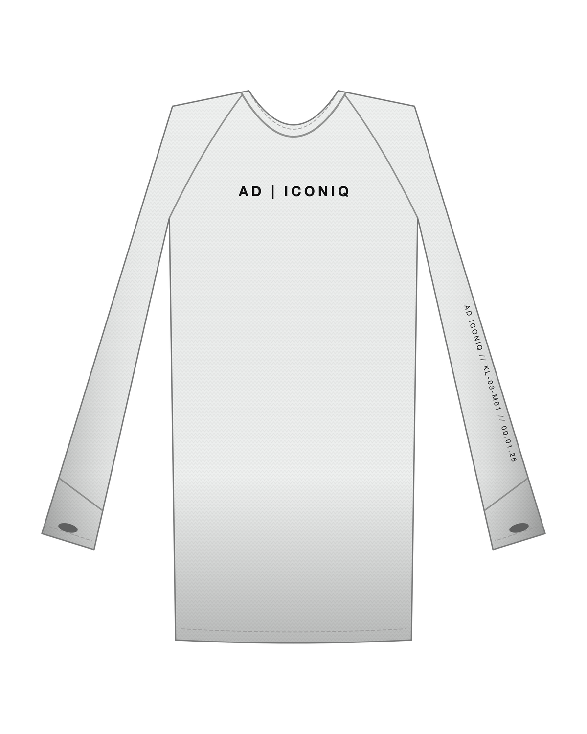 AD | ICONIQ STATIC-01 Longsleeve Velocity Grid — Glacial White — front, pre-production visual