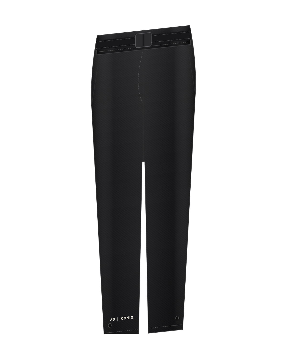 AD | ICONIQ STATIC-02 Relaxed Track Trouser — Void Black — front 3/4, pre-production visual