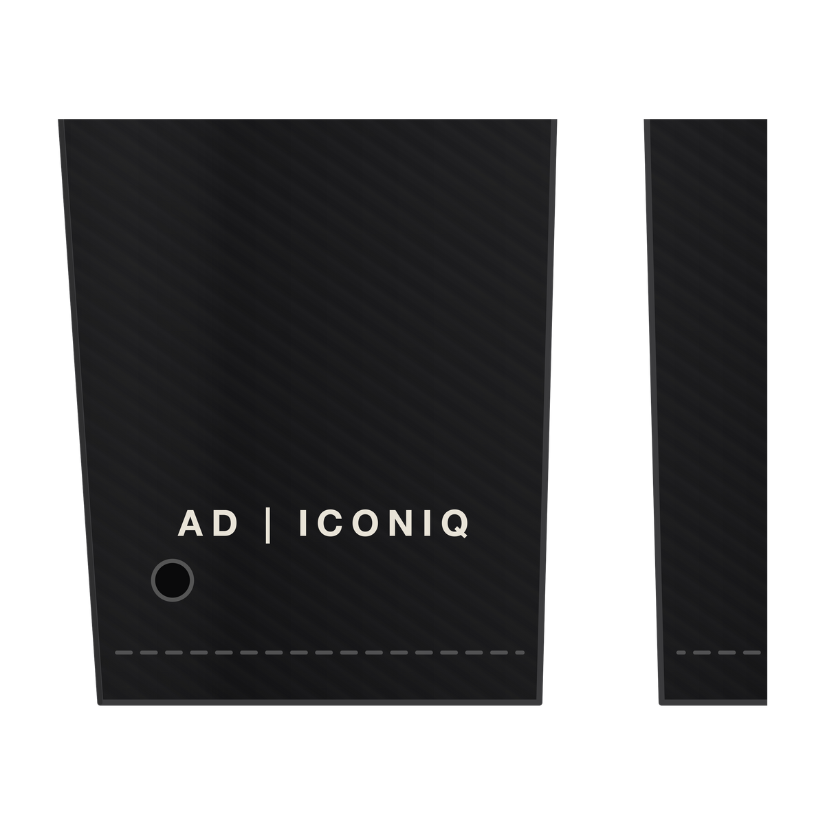 AD | ICONIQ STATIC-02 Relaxed Track Trouser — Void Black — branding detail, pre-production visual