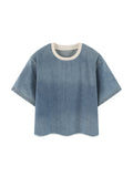 INDIGO — Raw-Hem Denim Boxy Tee