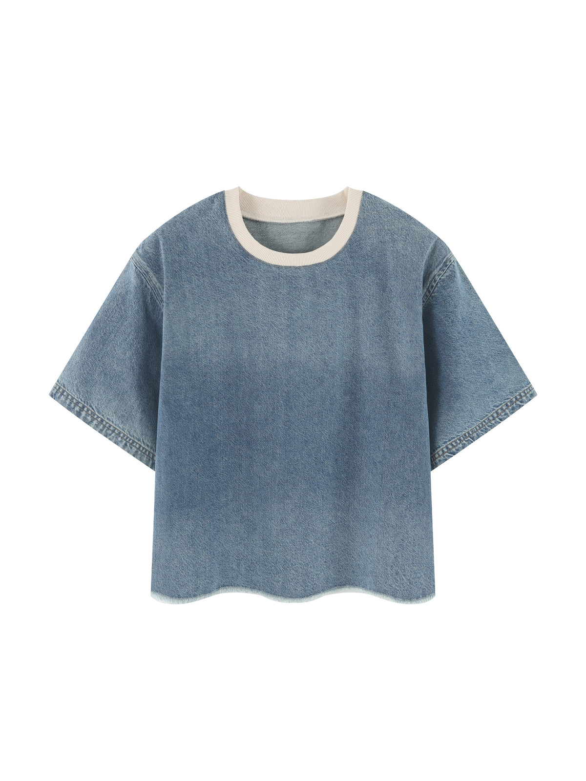 INDIGO — Raw-Hem Denim Boxy Tee