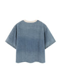 INDIGO — Raw-Hem Denim Boxy Tee