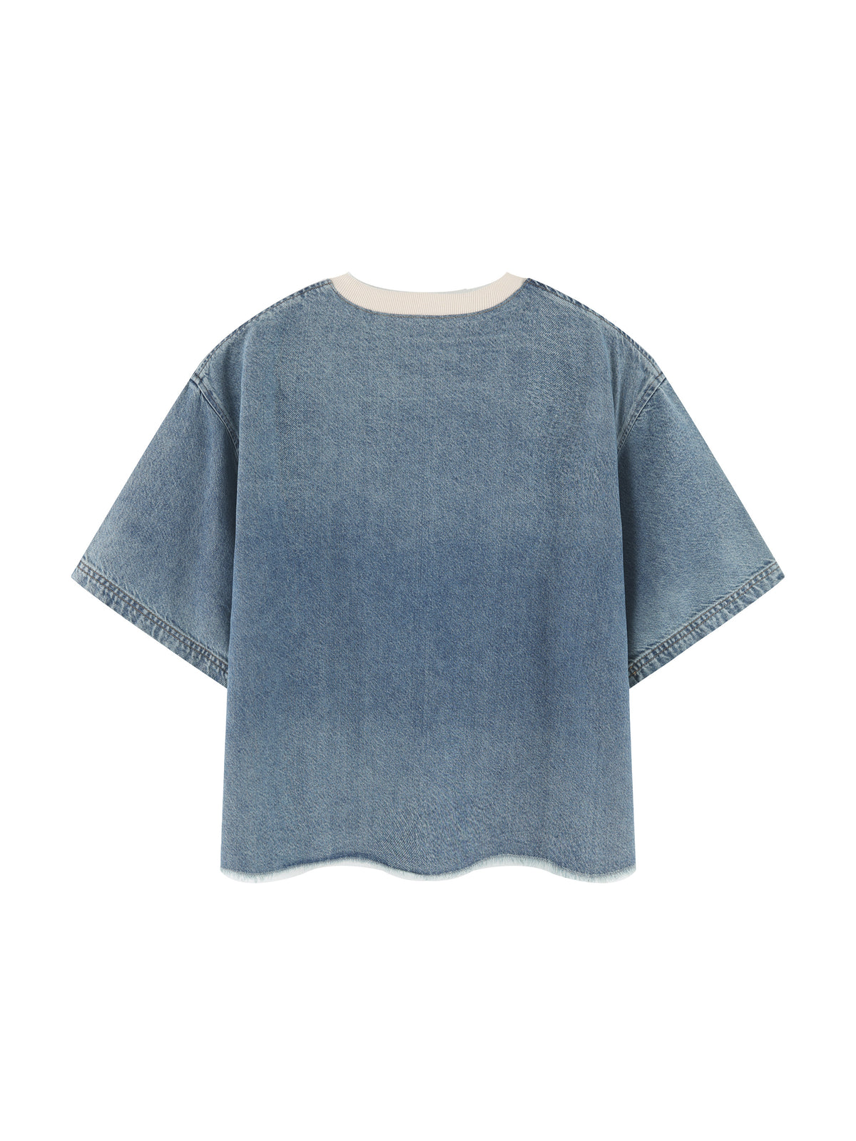INDIGO — Raw-Hem Denim Boxy Tee