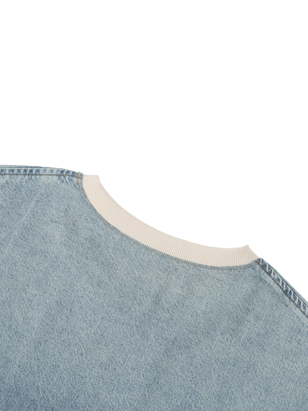 INDIGO — Raw-Hem Denim Boxy Tee