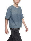 INDIGO — Raw-Hem Denim Boxy Tee