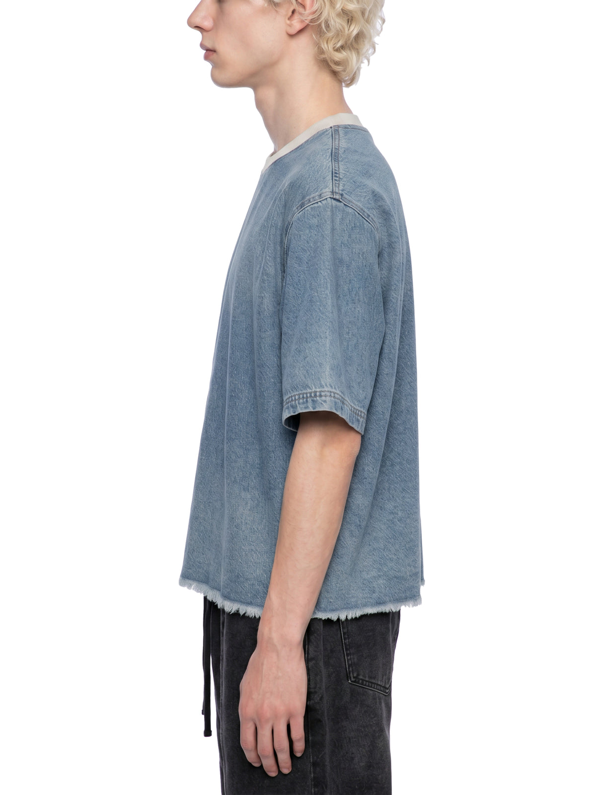 INDIGO — Raw-Hem Denim Boxy Tee