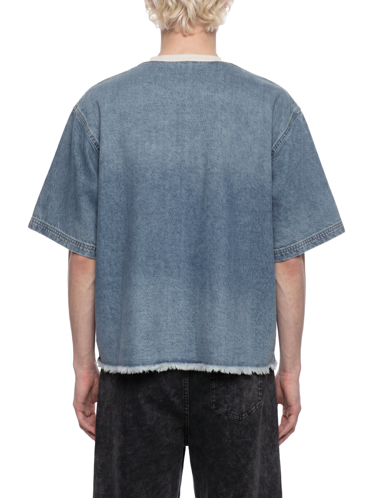 INDIGO — Raw-Hem Denim Boxy Tee