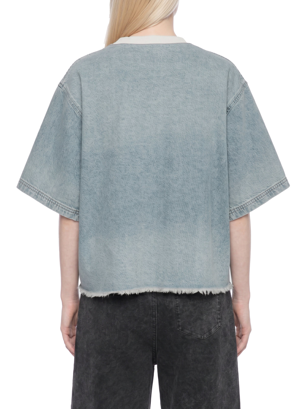 INDIGO — Raw-Hem Denim Boxy Tee