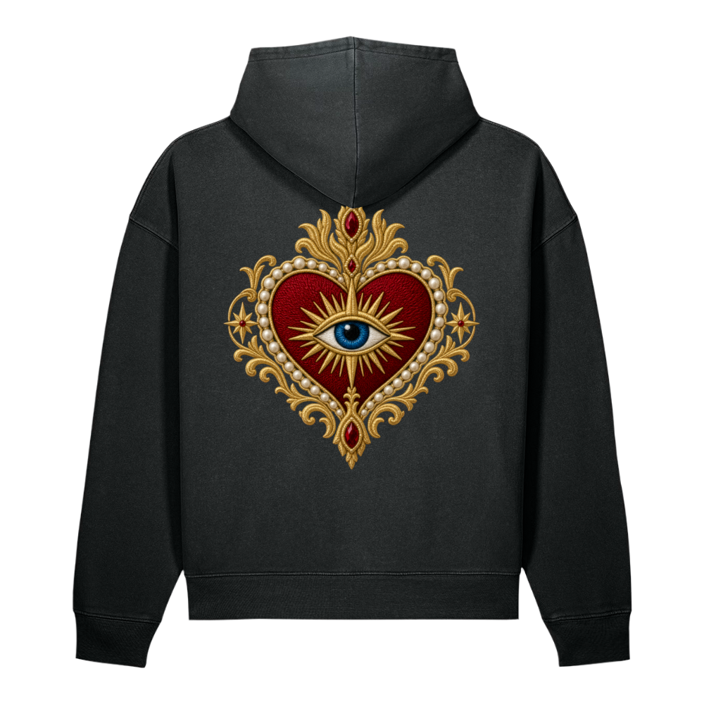 RUBY DEVOTION Atelier Hoodie in G. Dyed Black Rock, back view