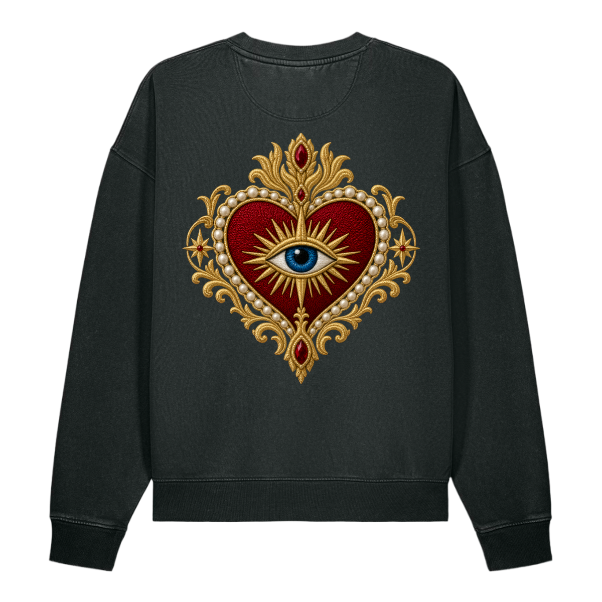 RUBY DEVOTION Essential Crewneck in G. Dyed Black Rock, back view