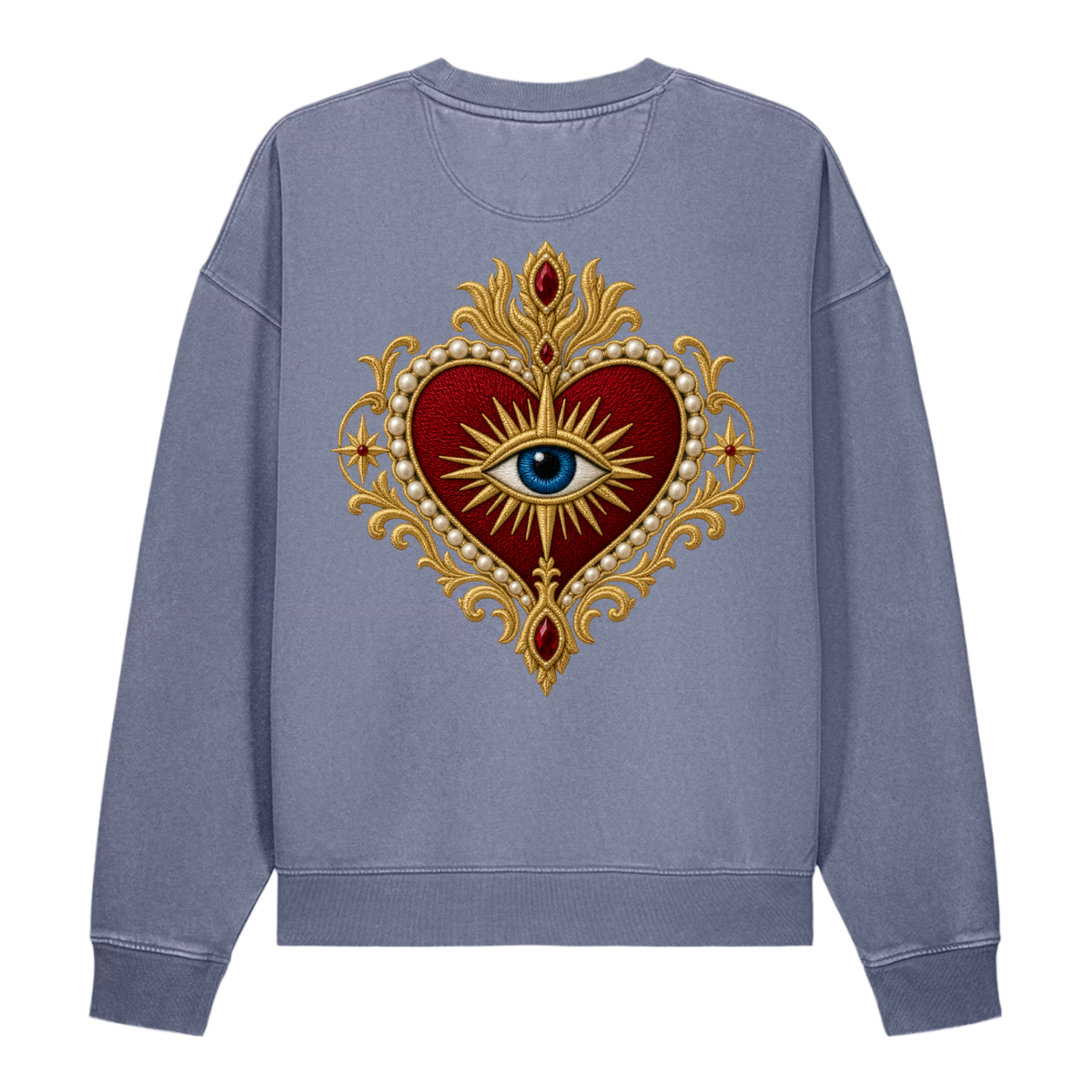 RUBY DEVOTION Essential Crewneck in G. Dyed Blue Grey, back view