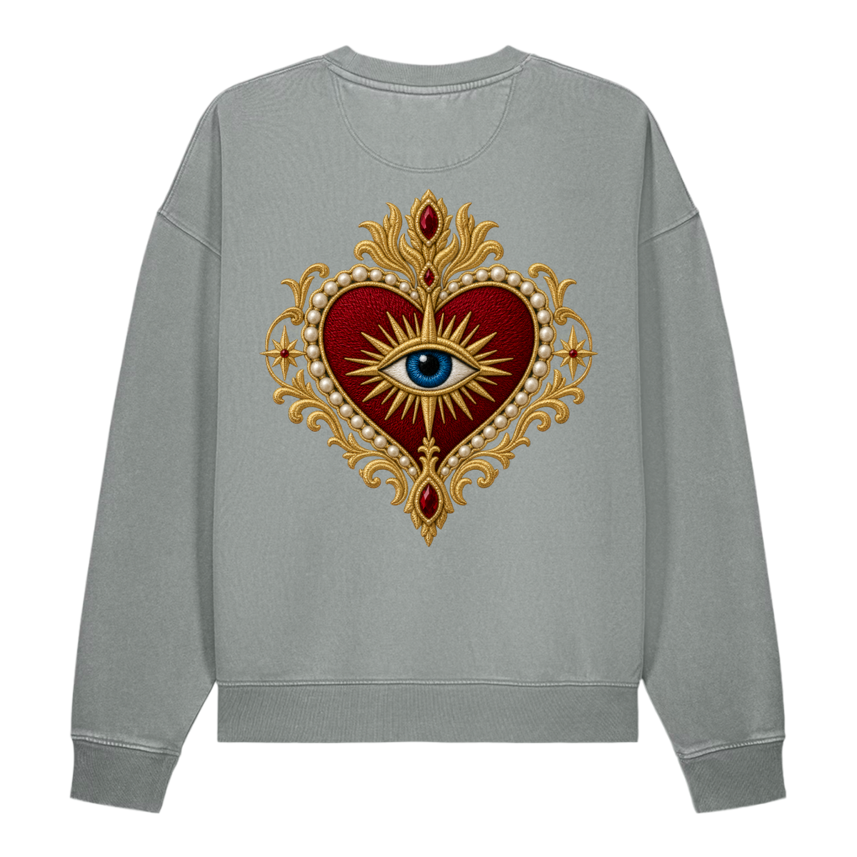 RUBY DEVOTION Essential Crewneck in G. Dyed Misty Grey, back view